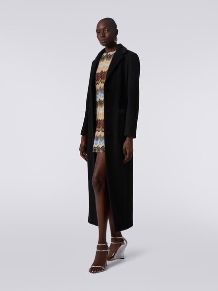 Manteau long en laine mélangée avec empiècements zig zag, Noir    - DS23WC0ZBW00OY93911