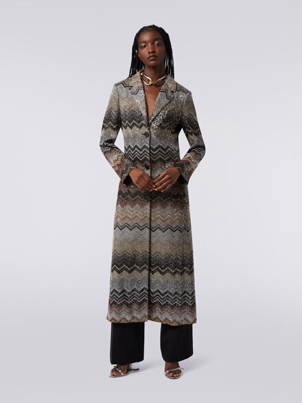 Long coat in viscose blend with sequins, Multicoloured  - DS23WC1DBC003US91HN