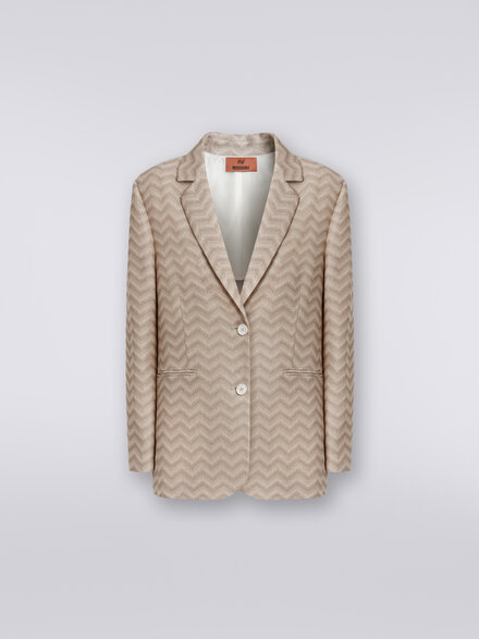 Cotton chevron single-breasted blazer , Beige - DS23WF0HBT0069S01BY