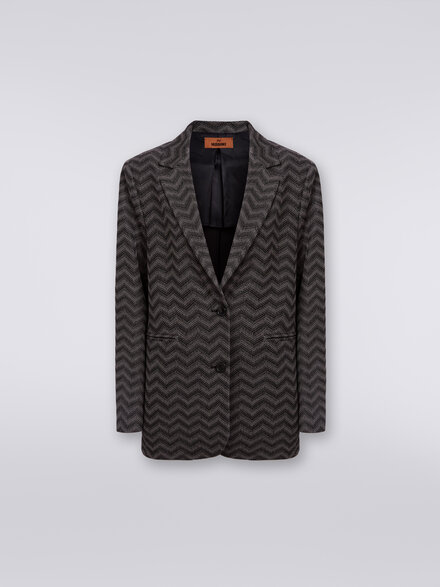 Blazer à simple boutonnage en coton à chevrons , Noir    - DS23WF0HBT0069S91JB