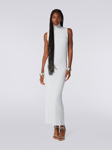 Long dress in viscose blend with sequins, White  - DS23WG09BK025RS00GS