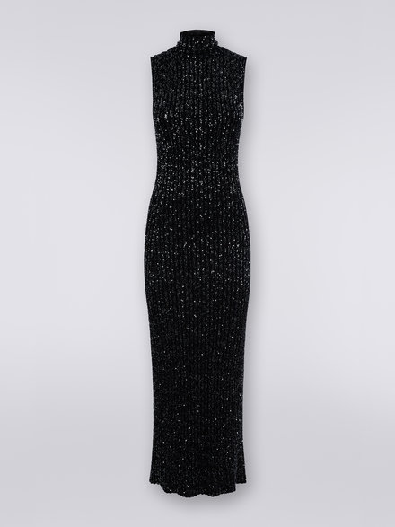 Robe longue en viscose mélangée avec paillettes, Noir    - DS23WG09BK025RS90DI