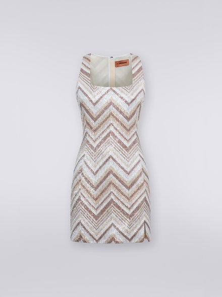 Viscose blend mini dress with square neckline with sequins, Multicoloured  - DS23WG10BC003IL0024