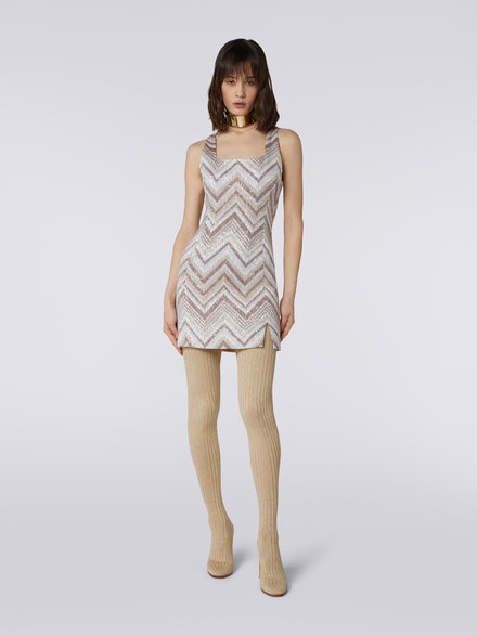 Vestido mini de escote cuadrado en mezcla de viscosa con lentejuelas, Multicolor  - DS23WG10BC003IL0024