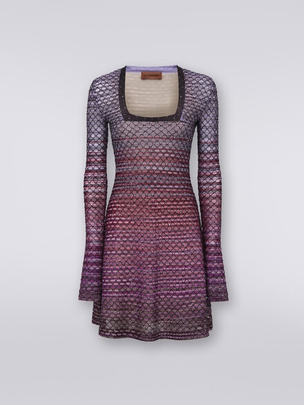 Vestido de escote cuadrado en viscosa de malla con lentejuelas, Rojo  - DS23WG1PBK026WS506H