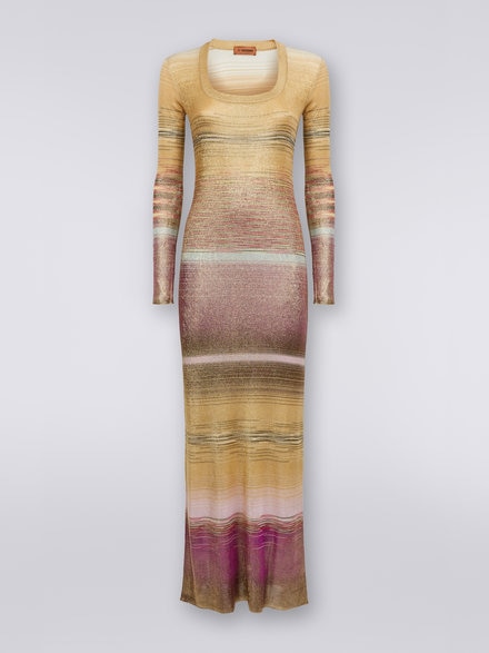 Long dress with square neckline in slub viscose , Multicoloured  - DS23WG1RBK026XSM913