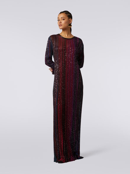 Long pleated viscose lamé dress with sequins, Multicoloured  - DS23WG2SBK027ESM91N