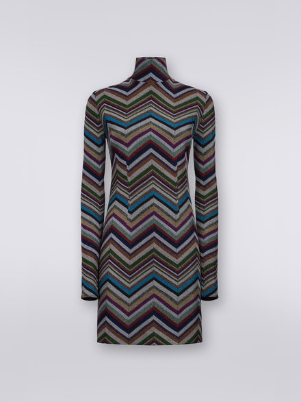 Dress in zigzag lamé wool and viscose blend, Multicoloured  - DS23WG2UBC003OS91G6