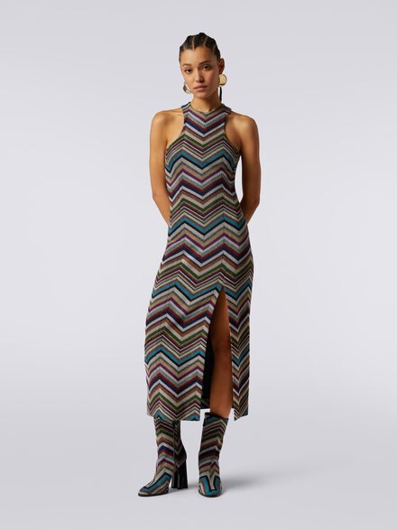 American neckline dress in zigzag lamé wool blend, Multicoloured  - DS23WG2VBC003OS91G6