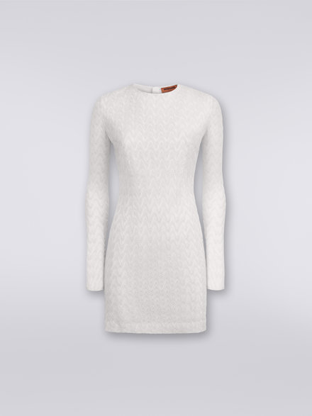 Crew-neck mini dress in wool and viscose with zigzag lace, White  - DS23WG2YBR00NU14001