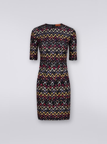 Mini dress in raschel zigzag knit wool and viscose, Multicoloured  - DS23WG31BR00P3SM8WE