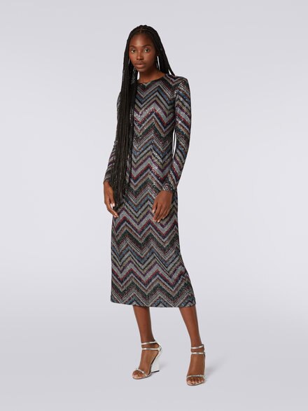 Long dress in viscose blend with zigzag and sequins, Multicoloured  - DS23WG3BBC003IL904Z