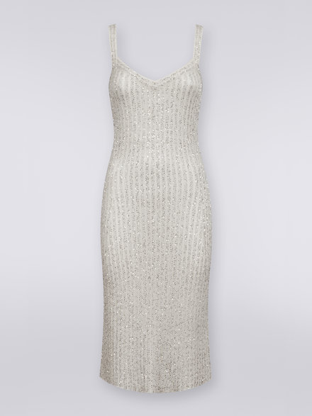 Ribbed viscose blend dress with sequins, White  - DS23WG3HBK025RS00GS