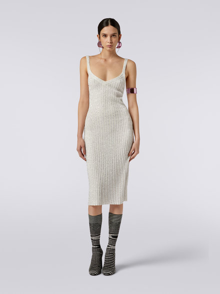 Vestido de canalé en mezcla de viscosa con lentejuelas, Blanco  - DS23WG3HBK025RS00GS