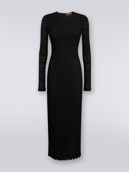 Vestido largo de encaje en mezcla de viscosa con confección raschel, Negro    - DS23WG40BR00SU93911
