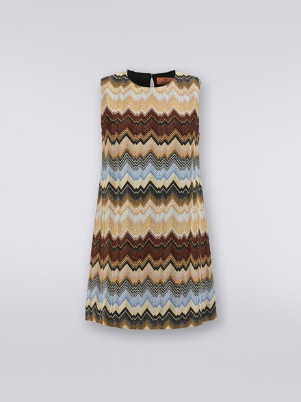 Pleated lamé zigzag viscose mini dress, Multicoloured  - DS23WG43BR00SZSM941