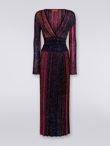Long viscose dress with sequins and V neckline, Multicoloured  - DS23WG4ABK027ESM91N