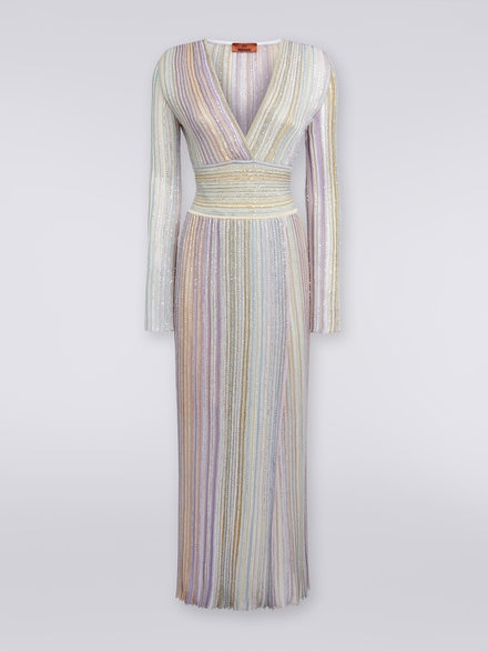 Vestido largo de viscosa con lentejuelas y escote de pico, Multicolor  - DS23WG4ABK027ESM91O