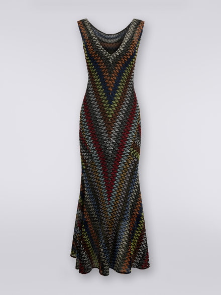 Long lamé viscose V-neck dress, Multicoloured  - DS23WG4PBR00K8S91HI