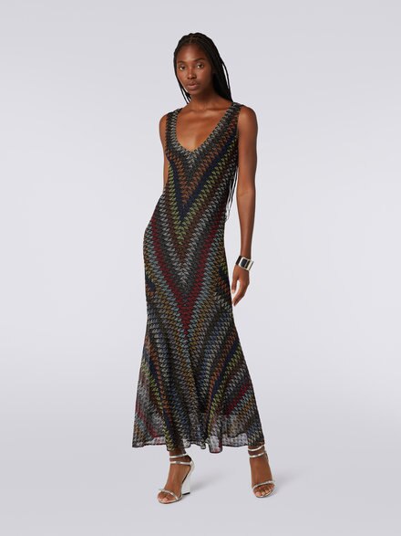 Long lamé viscose V-neck dress, Multicoloured  - DS23WG4PBR00K8S91HI