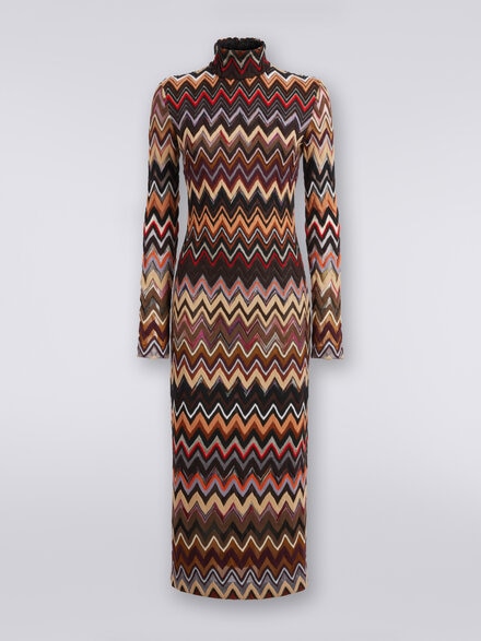 Long dress in cotton and viscose chevron, Multicoloured  - DS23WG4TBR00NOSM942