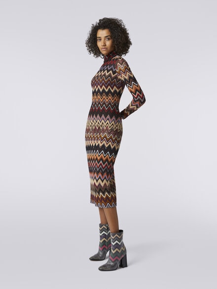 Long dress in cotton and viscose chevron, Multicoloured  - DS23WG4TBR00NOSM942