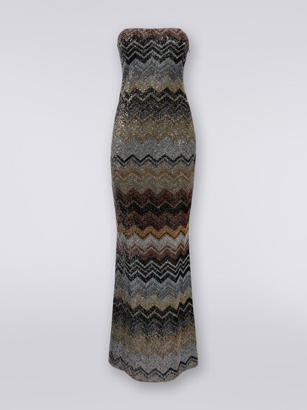 Long dress in viscose blend chevron with sequins, Multicoloured  - DS23WG4UBC003US91HN