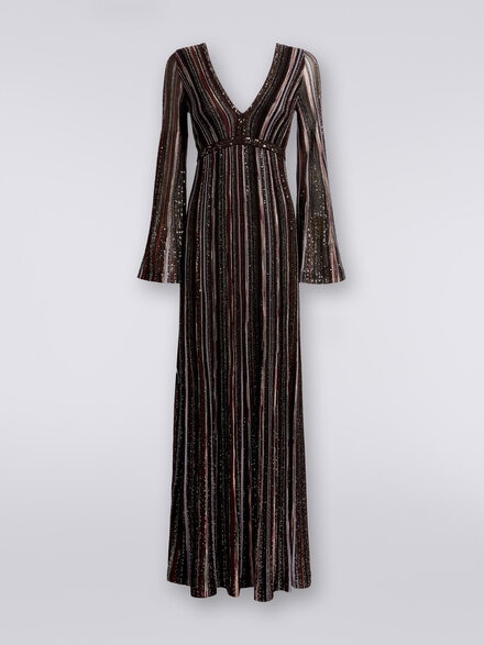 Vestido largo de rayas verticales en mezcla de viscosa con lentejuelas, Multicolor  - DS23WG55BK031KSM954