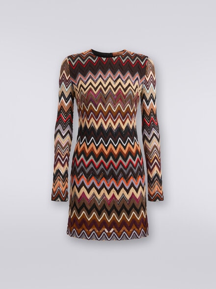 Crew-neck wool and viscose mini dress with zigzag pattern, Multicoloured  - DS23WG5NBR00NOSM942