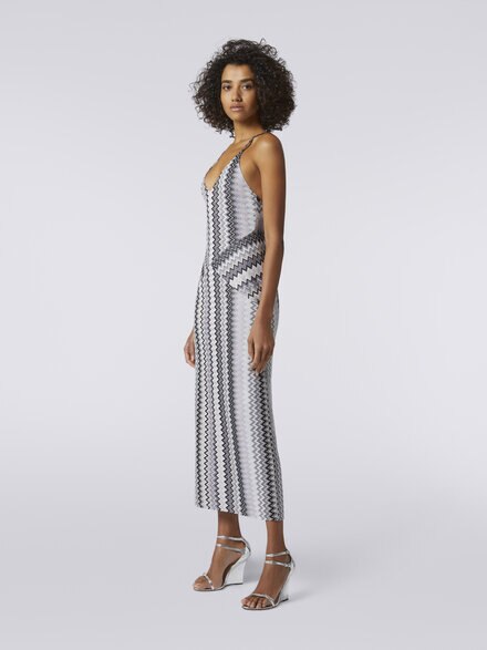 Long V-neck viscose dress with zigzag pattern, Multicoloured  - DS23WG5OBR00T8S91HH