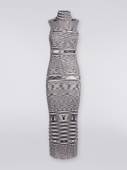 Slub viscose blend long dress with ribbing, Purple  - DS23WG5WBK029MF902V