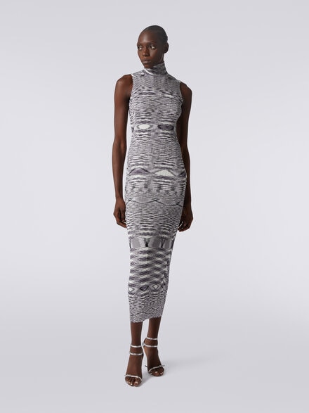 Slub viscose blend long dress with ribbing, Purple  - DS23WG5WBK029MF902V