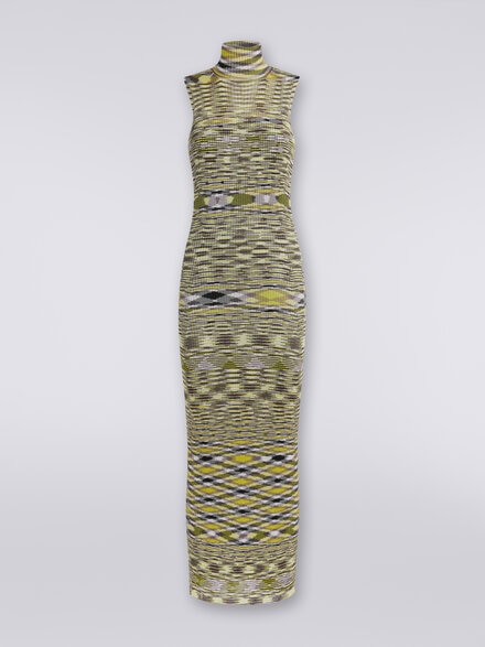 Slub viscose blend long dress with ribbing, Multicoloured  - DS23WG5WBK029MFM12A
