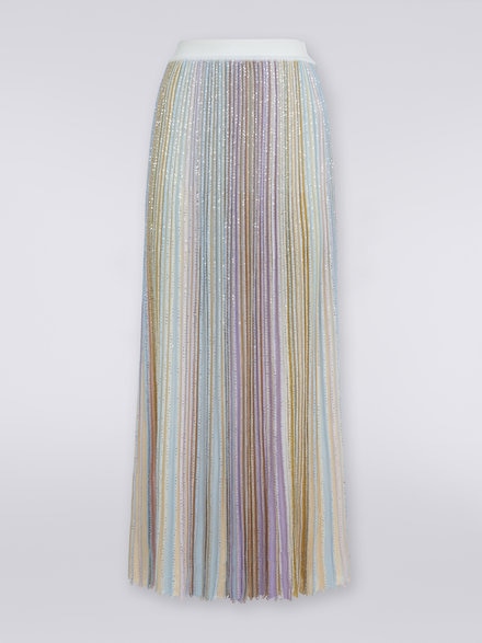 Long pleated viscose blend skirt with sequins , Multicoloured  - DS23WH0MBK027ESM91O