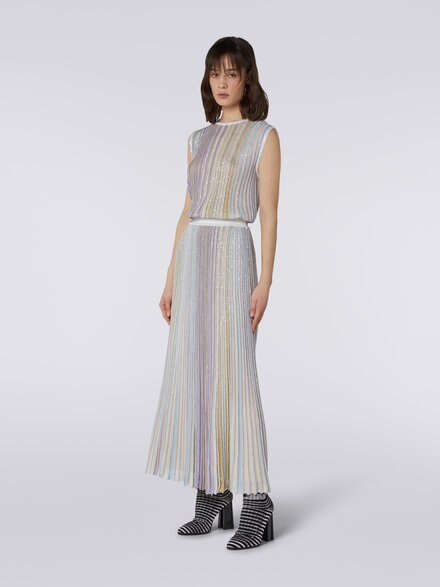 Long pleated viscose blend skirt with sequins, Multicoloured  - DS23WH0MBK027ESM91O