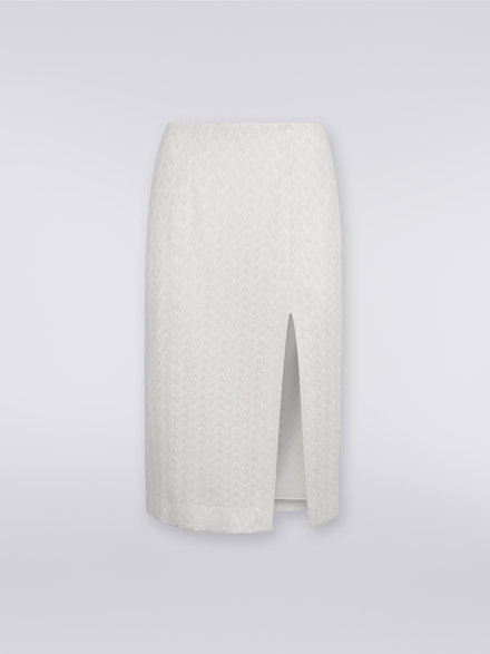 Midi skirt with split in raschel knit wool and viscose, White  - DS23WH0RBR00NU14001