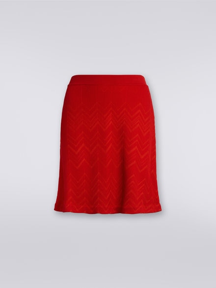 Falda de canalé inglés en lana y viscosa con motivo de espigas , Rojo  - DS23WH0WBK027A81662
