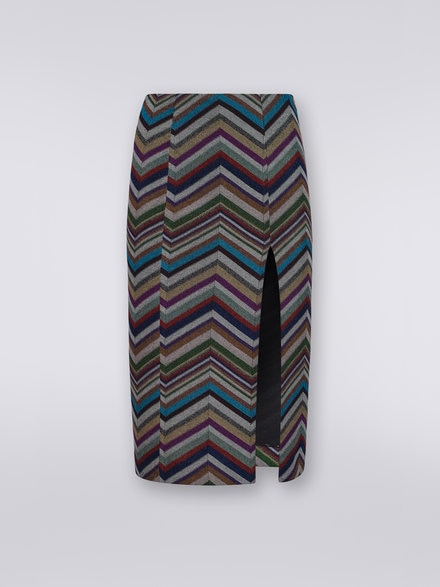 Skirt with split in wool and viscose chevron and lurex, Multicoloured  - DS23WH17BC003OS91G6