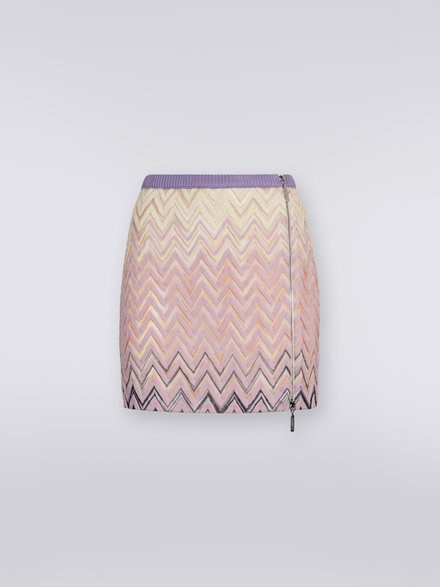 Wool and viscose chevron miniskirt with zip , Multicoloured  - DS23WH1DBR00NOSM8WH