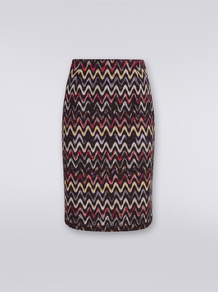 Wool and viscose longuette skirt with wave pattern, Multicoloured  - DS23WH26BR00P3SM8WE