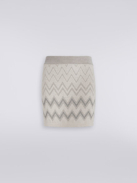 Wool and viscose miniskirt with zigzag pattern and lurex, Beige - DS23WH2EBK031WS01C2