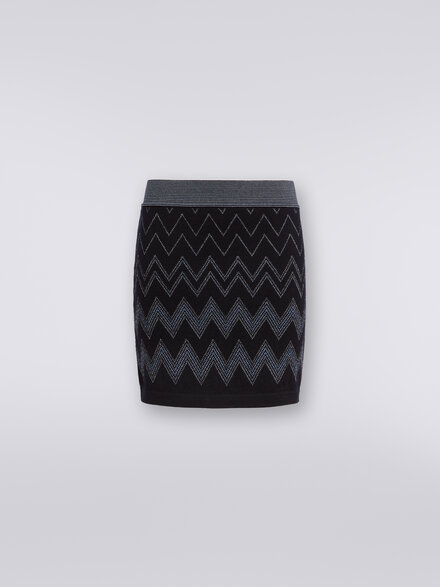 Wool and viscose miniskirt with zigzag pattern and lurex, Blue - DS23WH2EBK031WS72FM