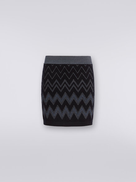 Minifalda de lana y viscosa zigzag con lúrex, Azul Oscuro - DS23WH2EBK031WS72FM