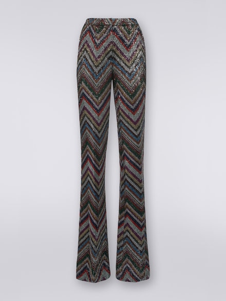 Pantalon en viscose mélangée à zig zag avec paillettes , Multicolore  - DS23WI02BC003IL904Z
