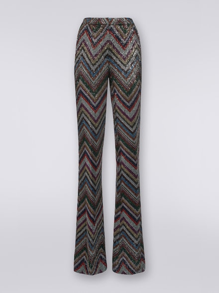 Pantaloni in misto viscosa a zig zag con paillettes , Multicolore  - DS23WI02BC003IL904Z