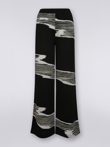 Wool palazzo trousers with wool inlay details , Black & White - DS23WI09BK025QF9001