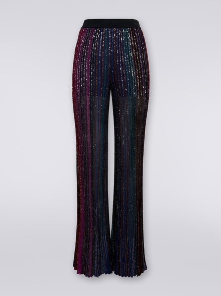 Flared pleated viscose blend trousers with sequins, Multicoloured  - DS23WI0KBK027ESM91N