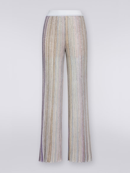 Flared pleated viscose blend trousers with sequins, Multicoloured  - DS23WI0KBK027ESM91O