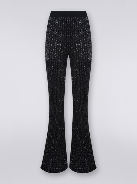 Viscose blend flared trousers with sequins, Black    - DS23WI0QBK025RS90DI
