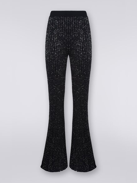 Pantalon évasé en viscose mélangée avec paillettes, Noir    - DS23WI0QBK025RS90DI